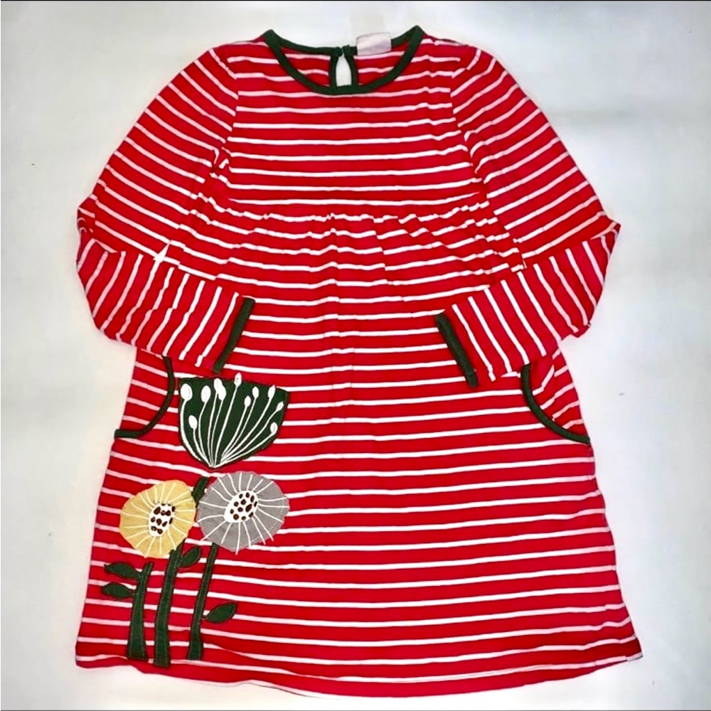 Boden Red Striped Dress with Floral Appliqué